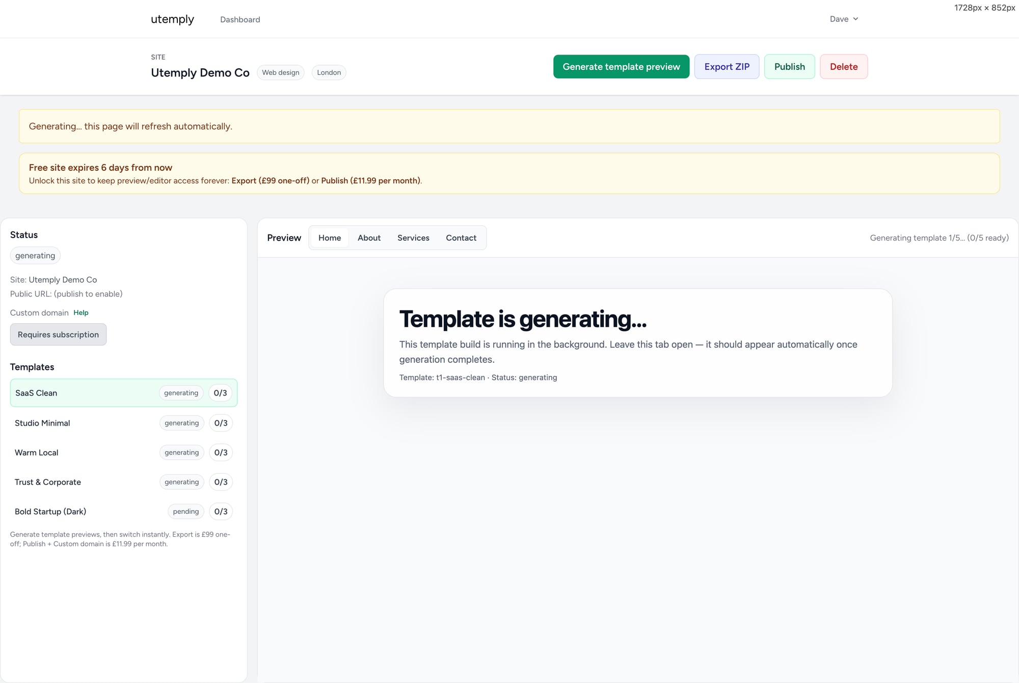 Template generation in progress